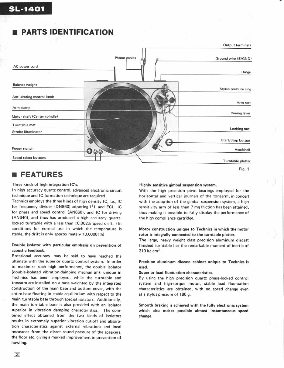 Technics SL-1401 Turntable , Service Manual preview img 2