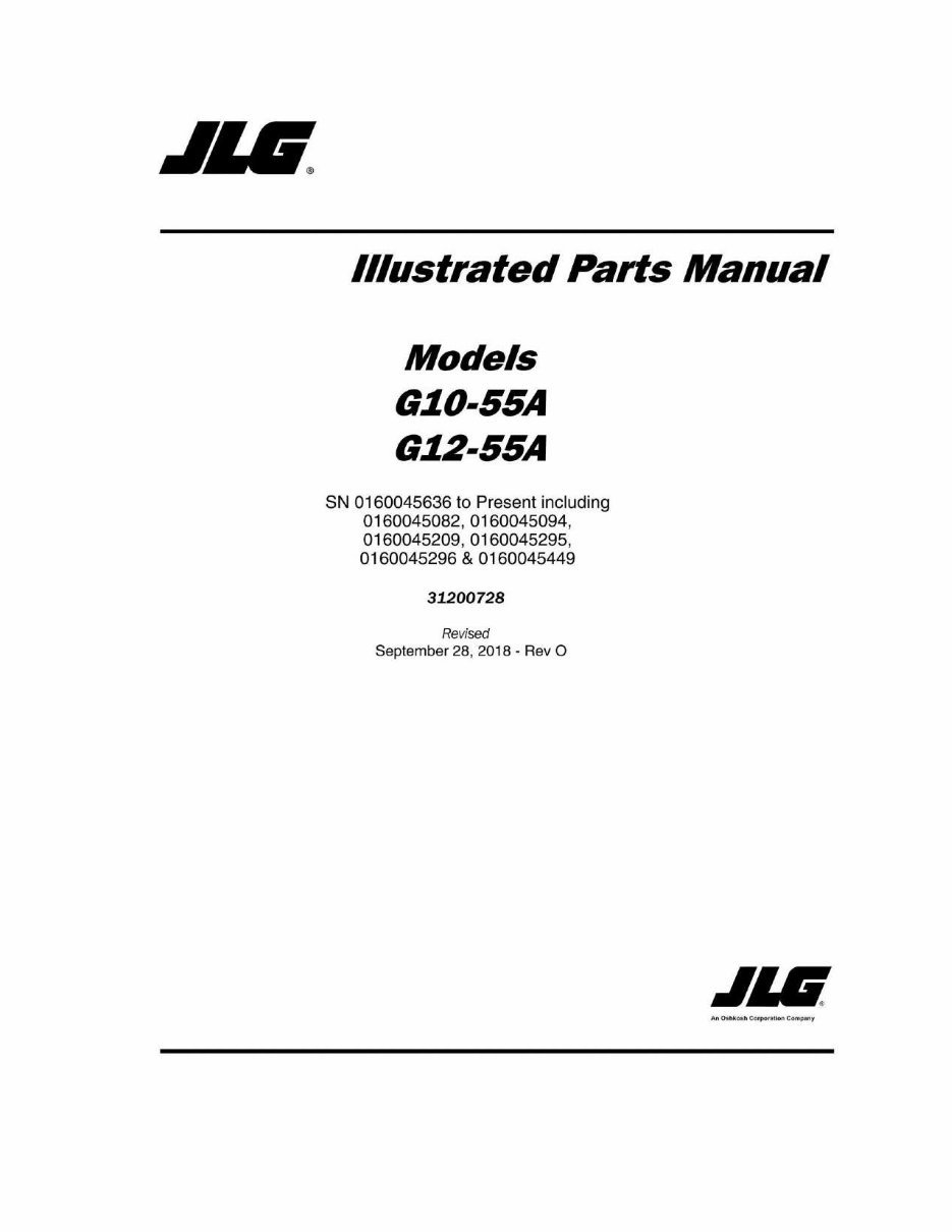 JLG Telehandlers G10-55A G12-55A ANSI Illustrated Master Parts List Manual ! (P/N 3126020) preview img 1
