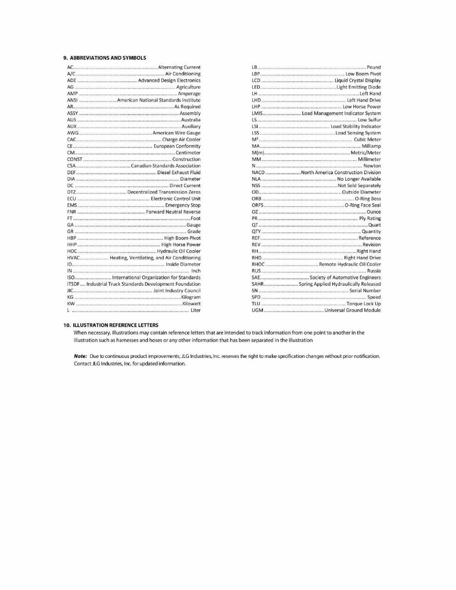 JLG Telehandlers G10-55A G12-55A ANSI Illustrated Master Parts List Manual ! (P/N 3126020) preview img 6