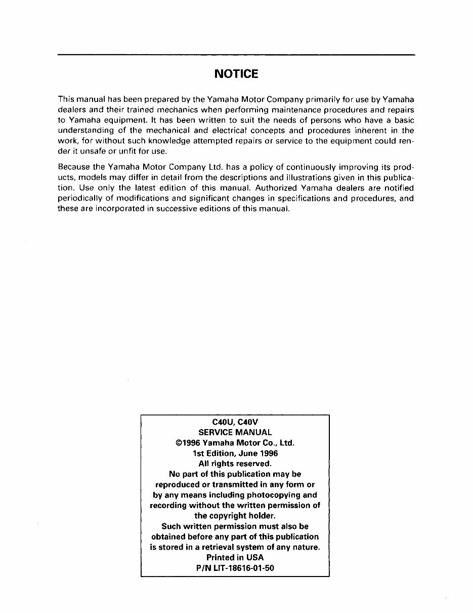 1996 Yamaha C40PLRU Outboard service repair maintenance manual. Factory preview img 2
