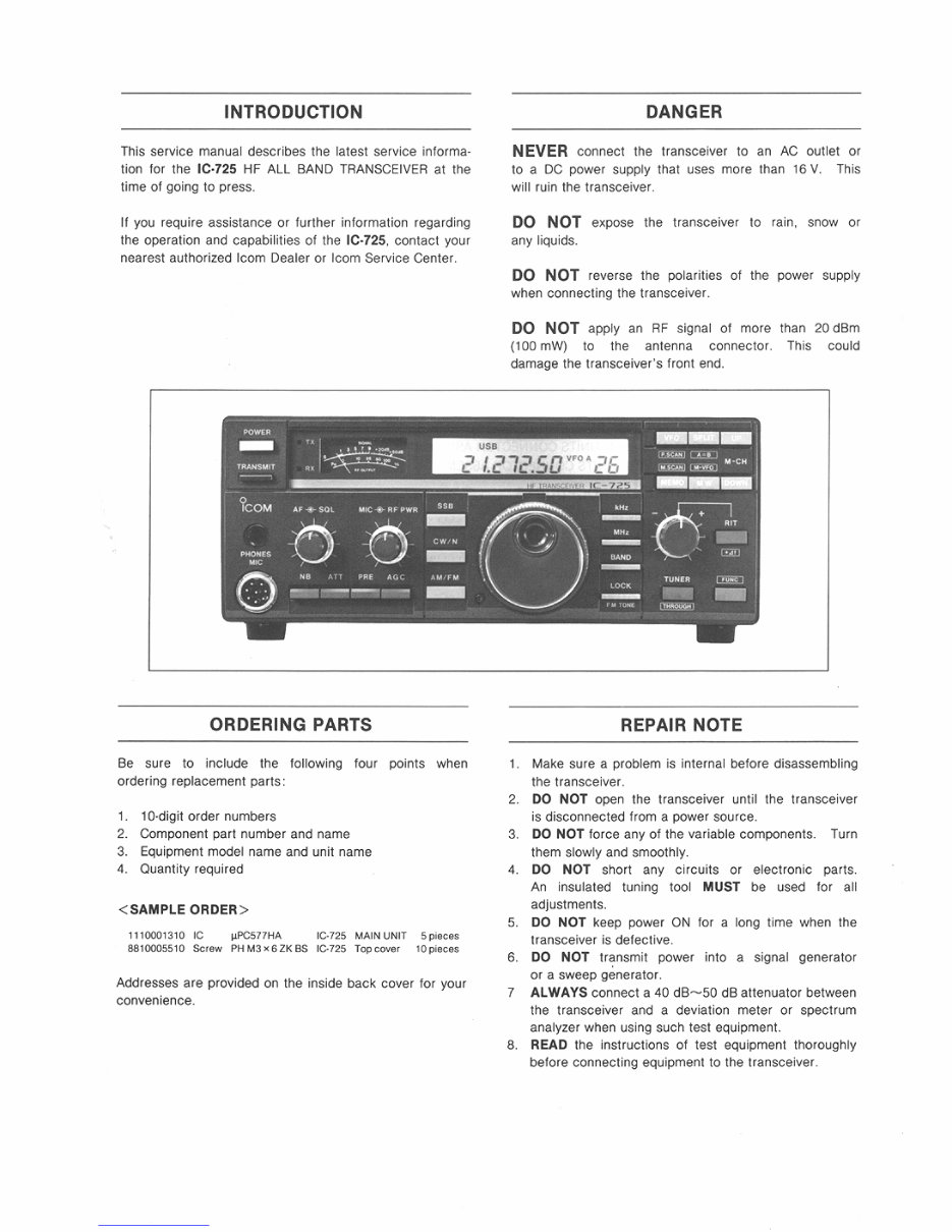 ICOM IC-725 Service Manual preview img 2