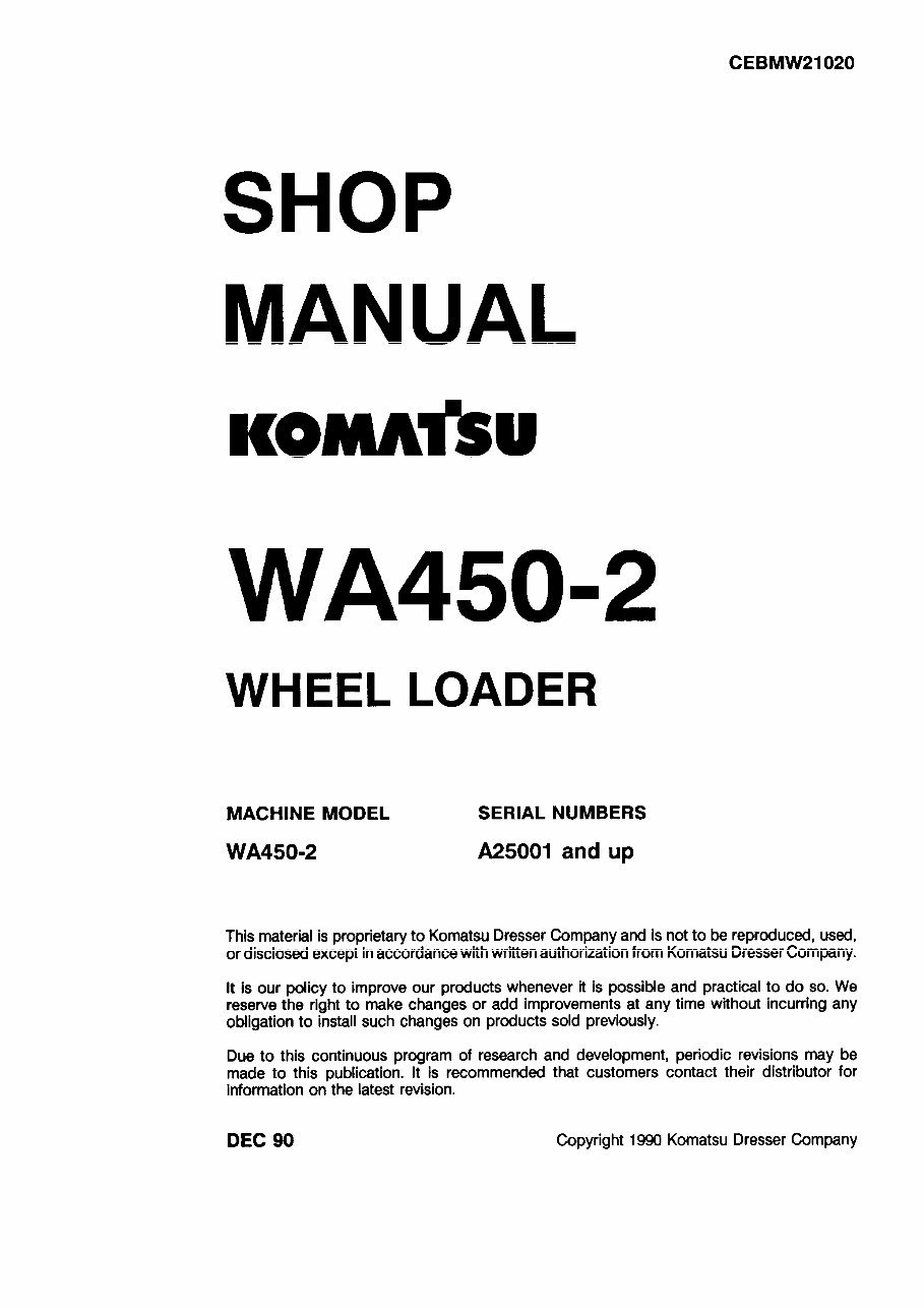KOMATSU WA450-2 Wheel Loader Service Repair Manual + Operation & Maintenance Manual preview img 1