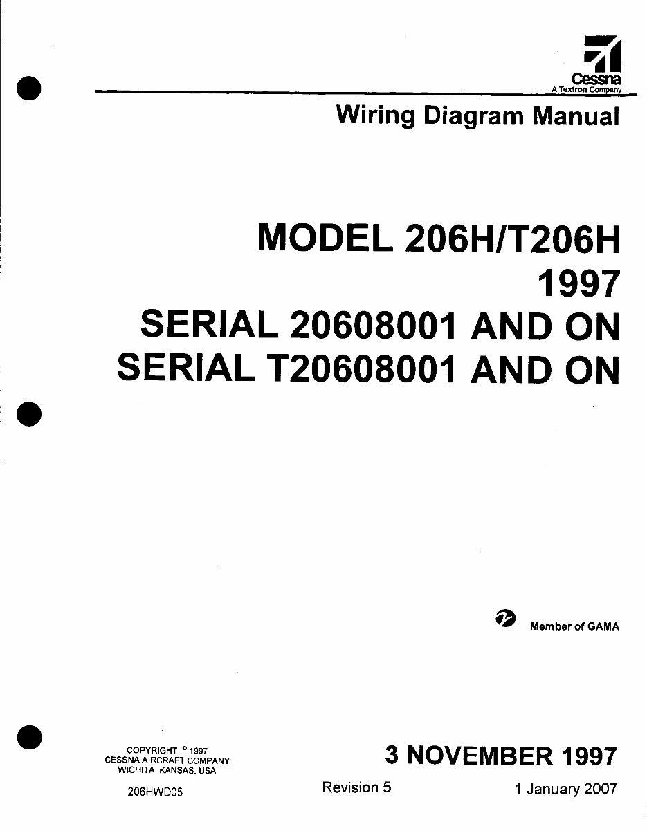 1997-2007 Cessna 206H, T206H Wiring Diagram Manual (Revision 5) preview img 1