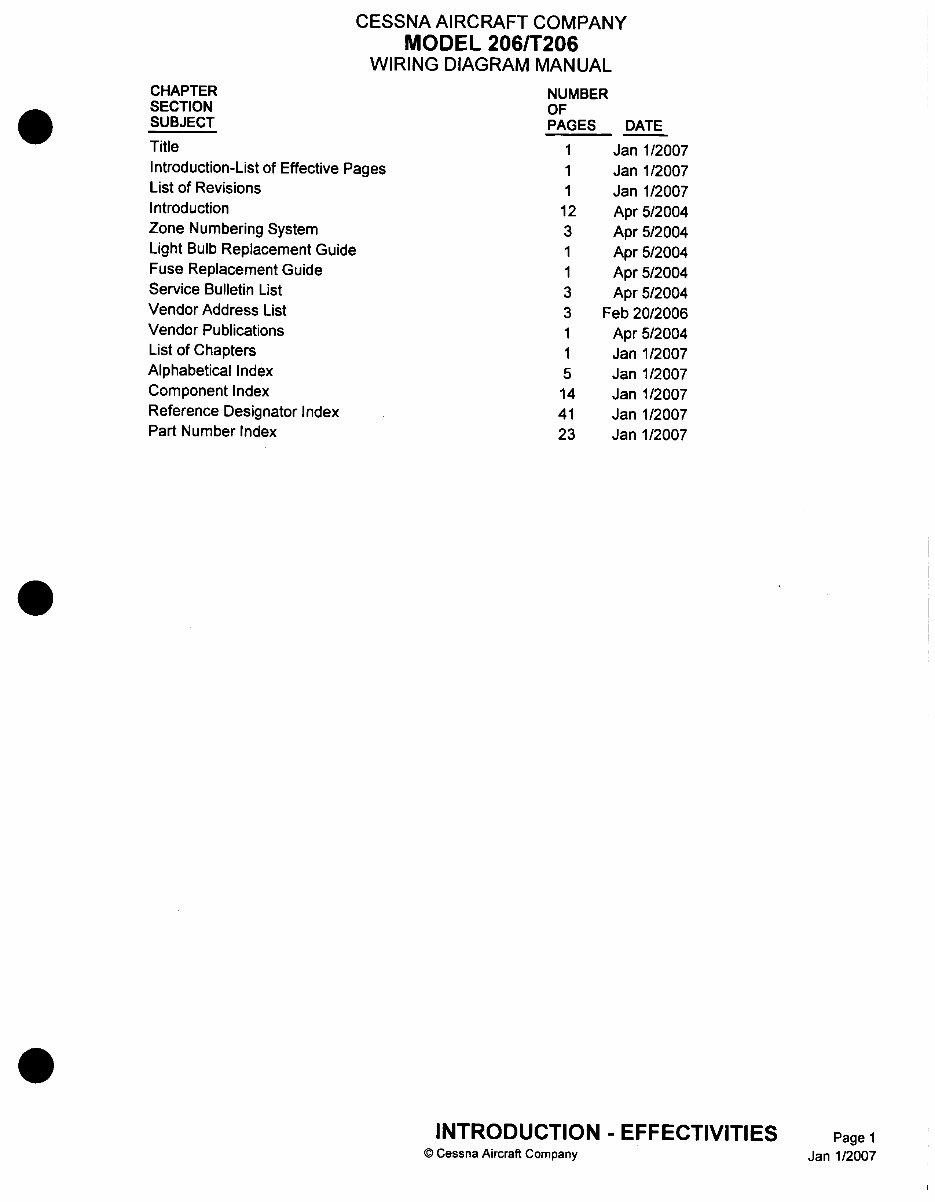 1997-2007 Cessna 206H, T206H Wiring Diagram Manual (Revision 5) preview img 2