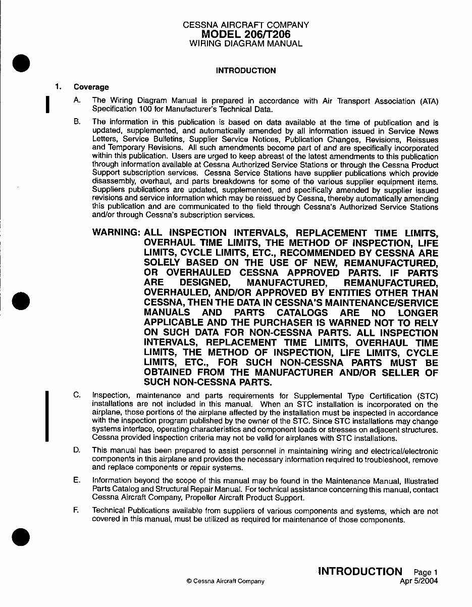1997-2007 Cessna 206H, T206H Wiring Diagram Manual (Revision 5) preview img 4