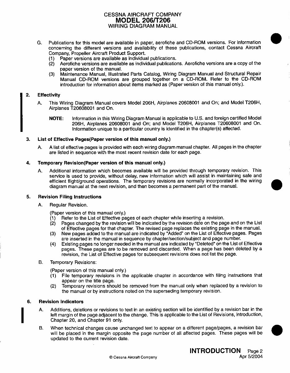 1997-2007 Cessna 206H, T206H Wiring Diagram Manual (Revision 5) preview img 5