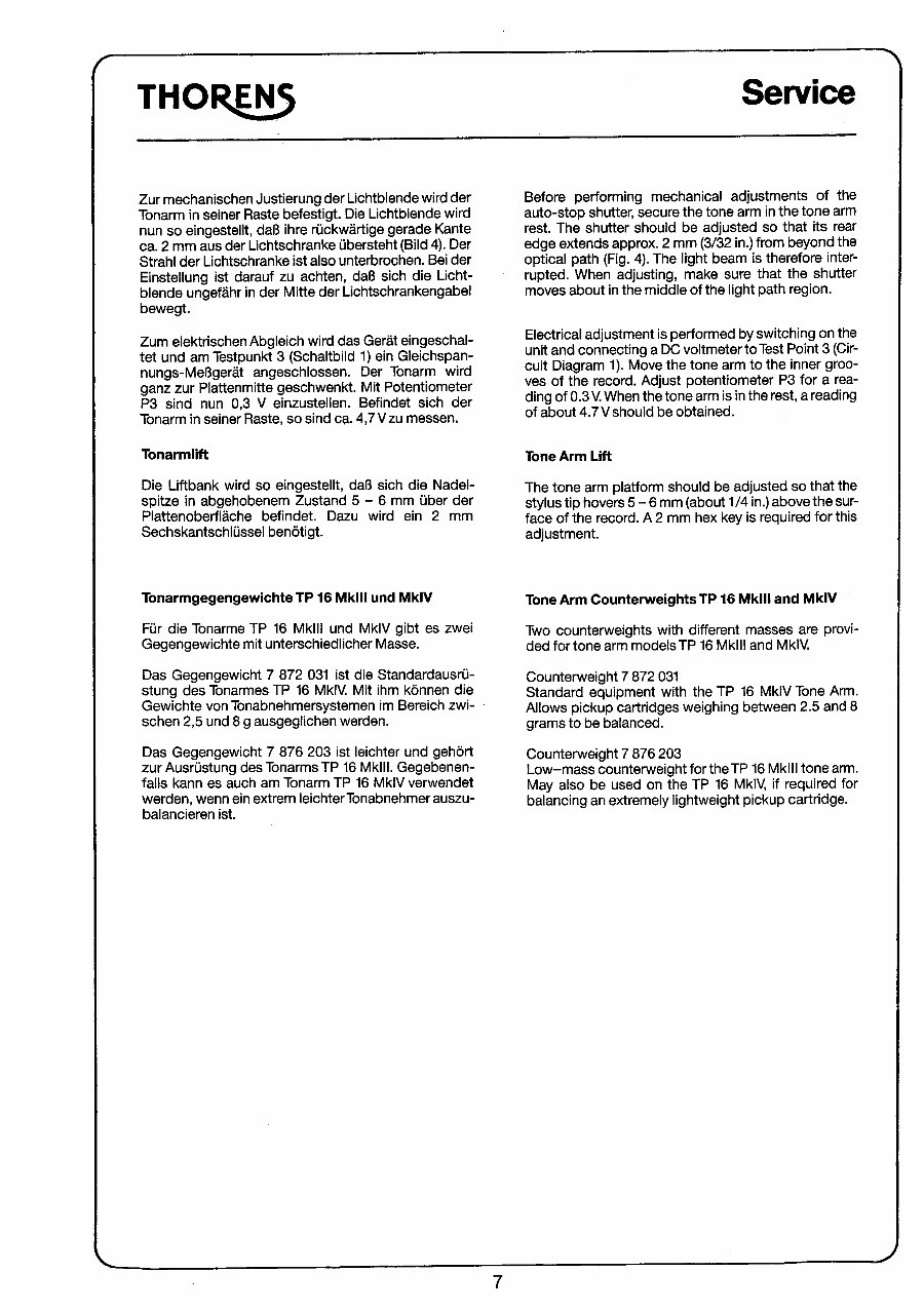 Thorens TD-316 , 318 , 320 , 321 & Phantasie Service Manual preview img 6