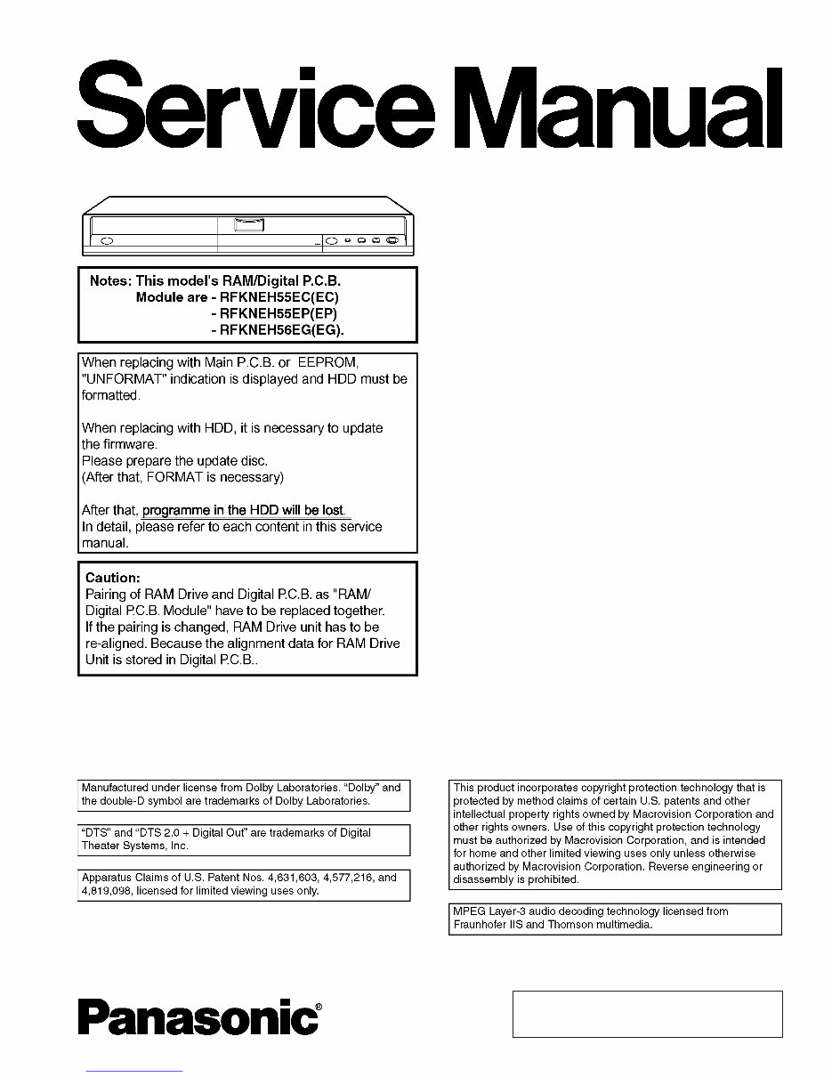 Panasonic DMR-EH55 Series Service Manual & Repair Guide preview img 1