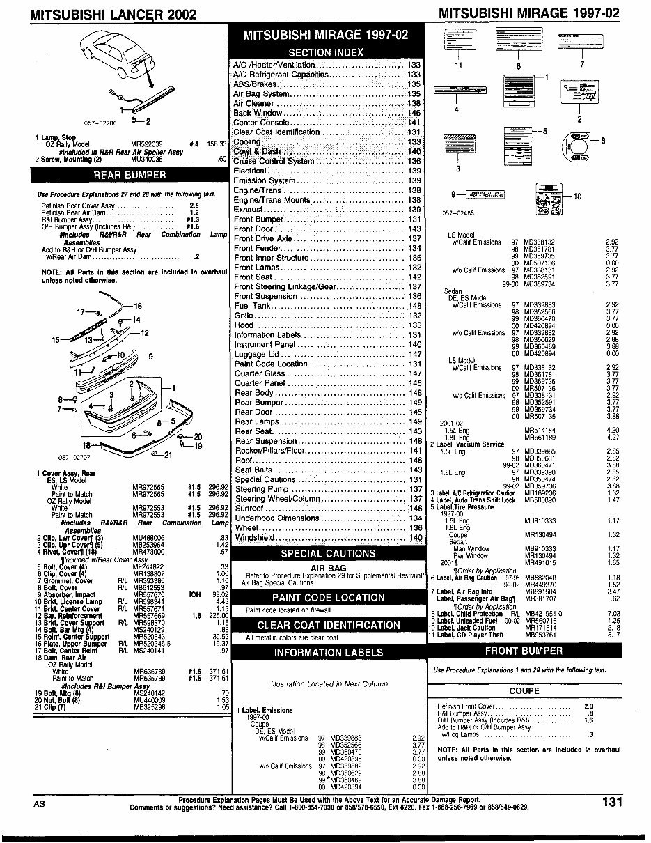 MITSUBISHI MIRAGE Parts Manual Catalog 1997-2002 preview img 1