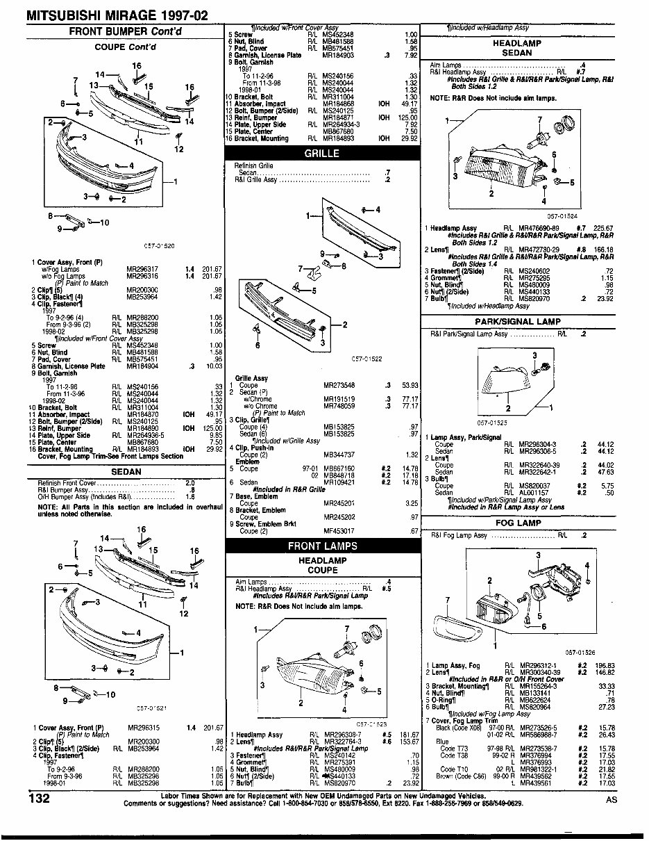 MITSUBISHI MIRAGE Parts Manual Catalog 19972002