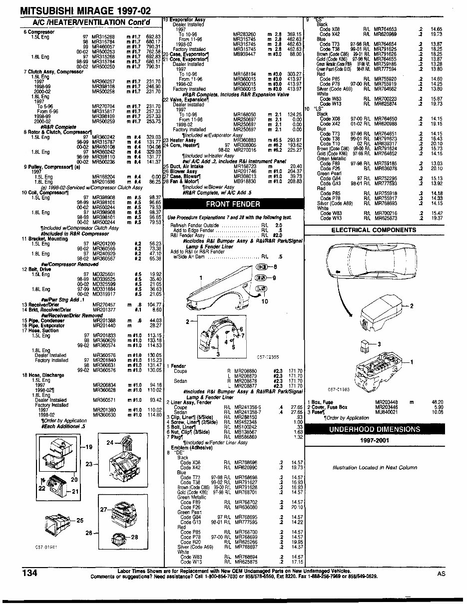 MITSUBISHI MIRAGE Parts Manual Catalog 19972002