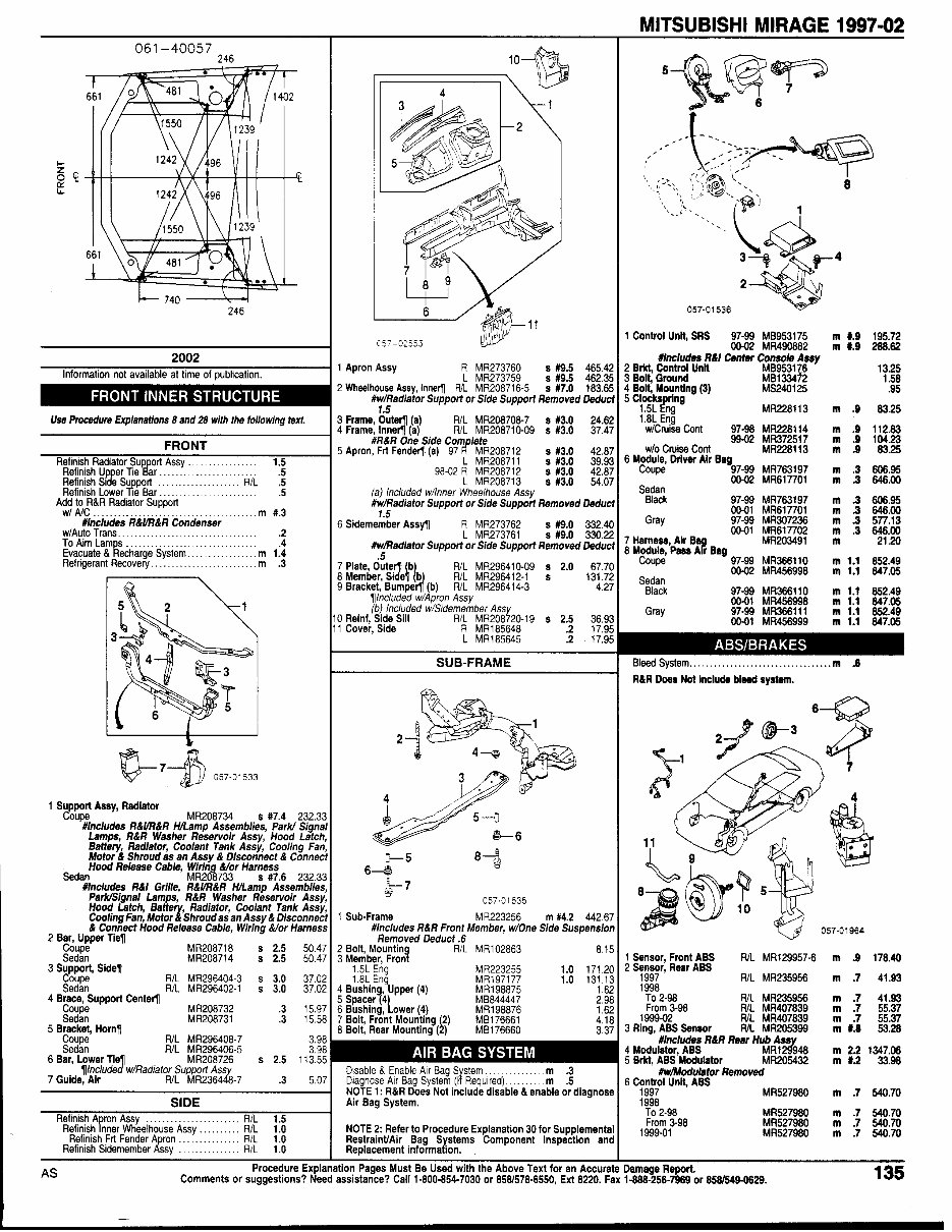 MITSUBISHI MIRAGE Parts Manual Catalog 19972002