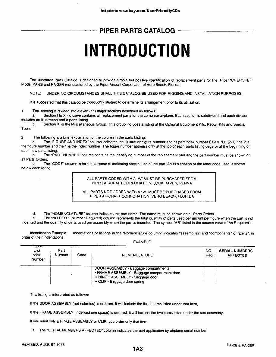 PIPER CHEROKEE PA-28 PA-28R Parts Catalog Manual - preview img 3