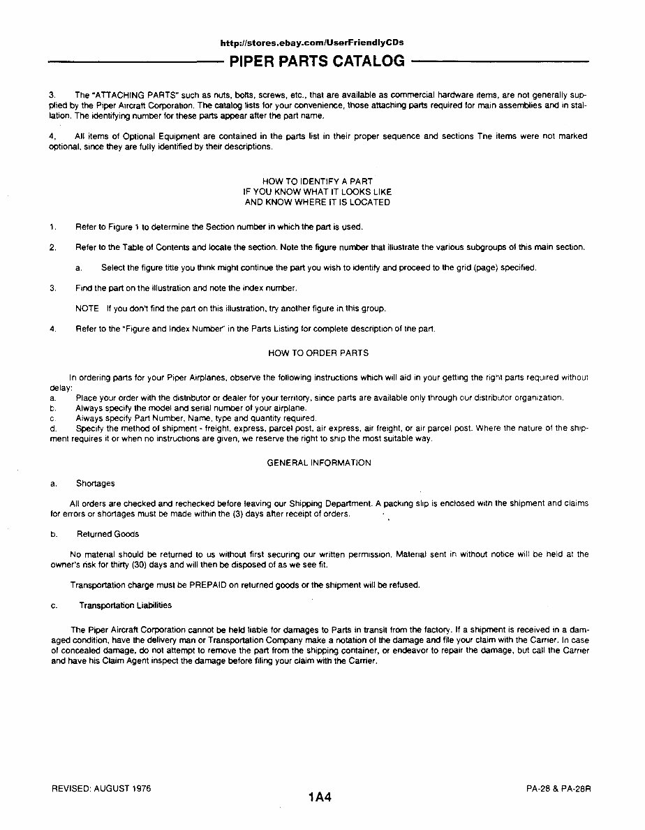 PIPER CHEROKEE PA-28 PA-28R Parts Catalog Manual - preview img 4