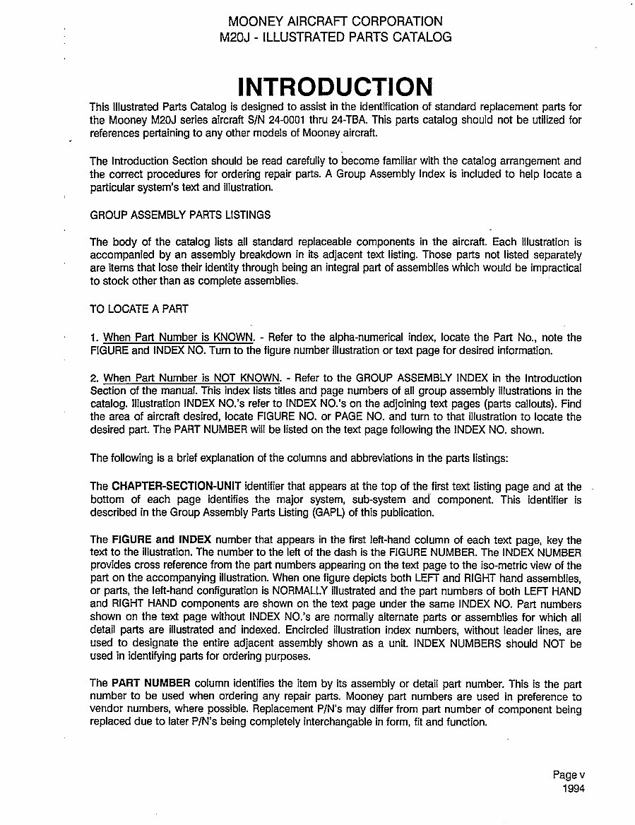 Mooney M20J Illustrated Parts Catalog IPC Manual M20J IPL