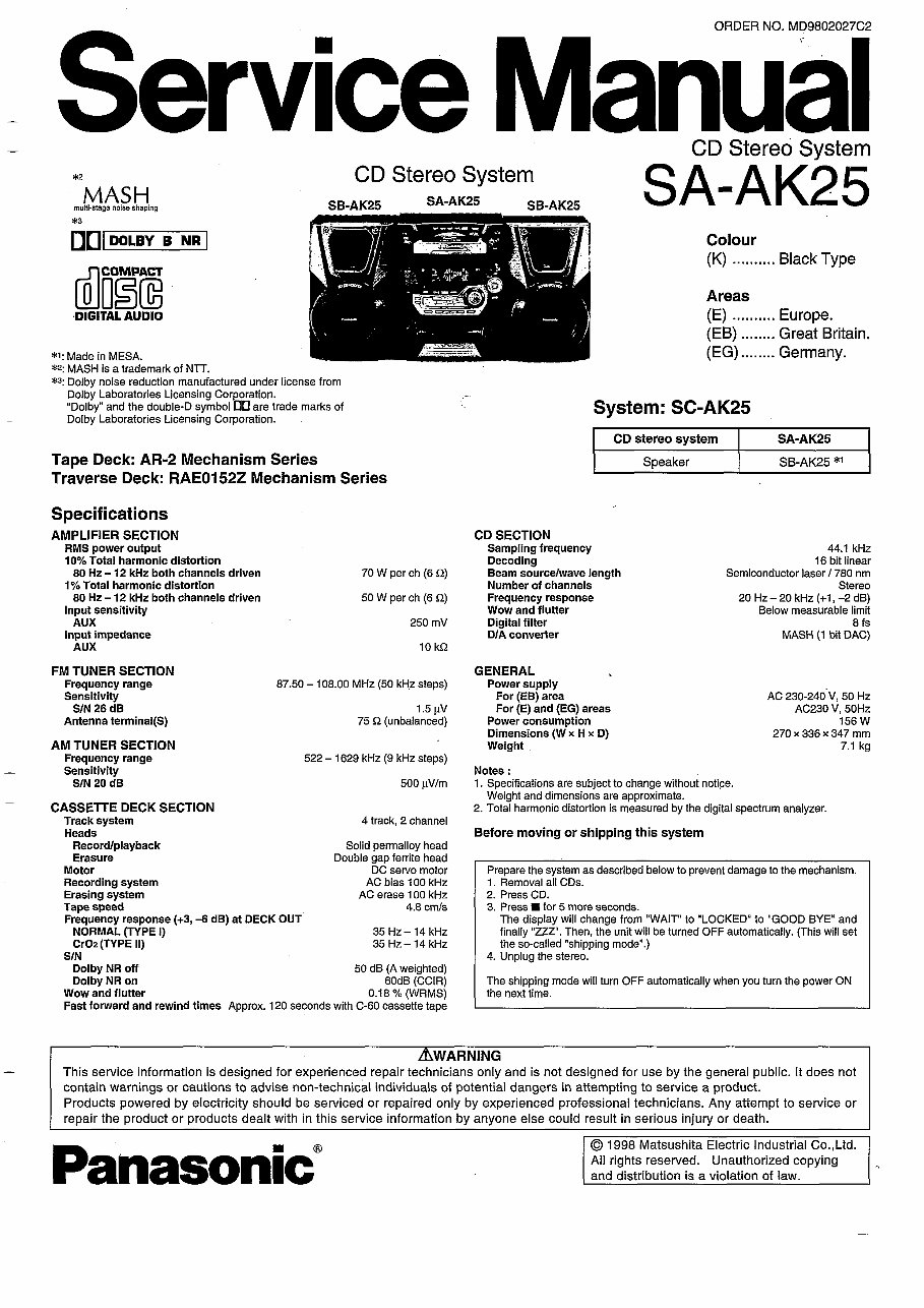 Panasonic SA-AK25 Service Manual preview img 1