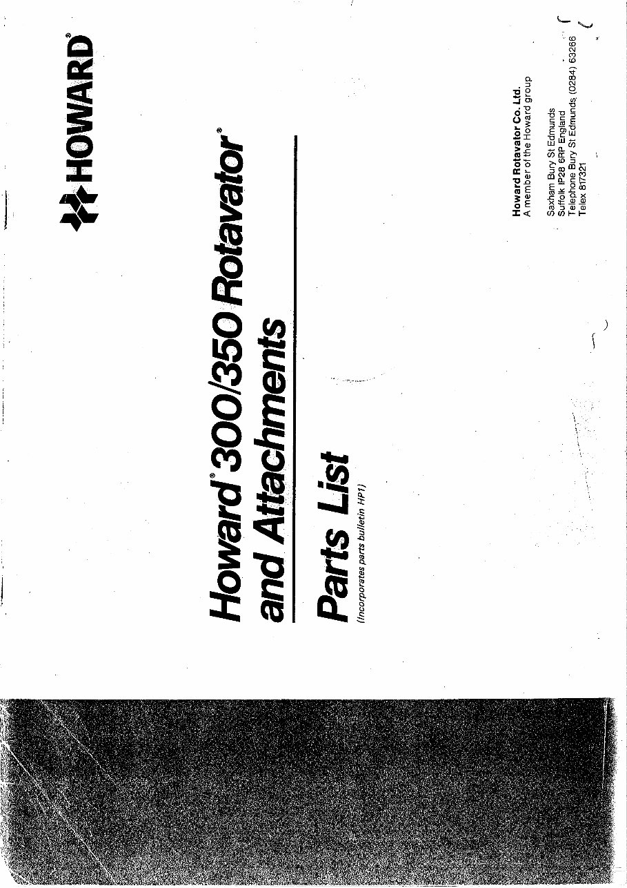 HOWARD ROTAVATOR 300, 350 Parts LIST preview img 1