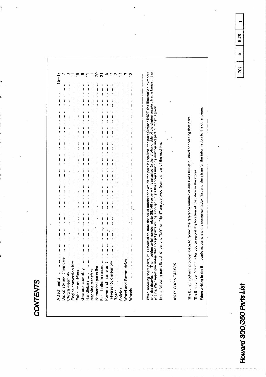 HOWARD ROTAVATOR 300, 350 Parts LIST preview img 3