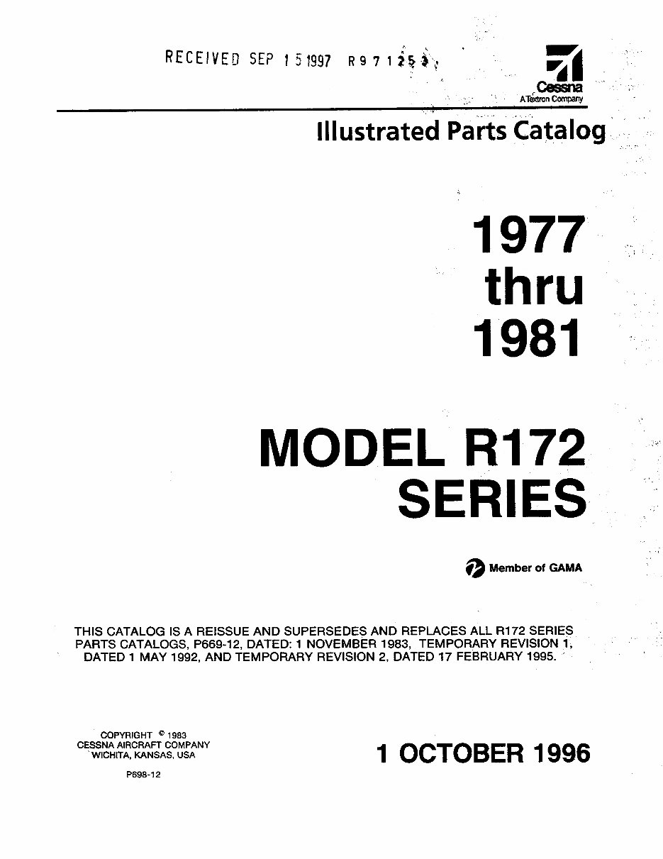 Cessna 172 Parts Catalog Manual 1977-81 Cessna 172 Parts Book preview img 1