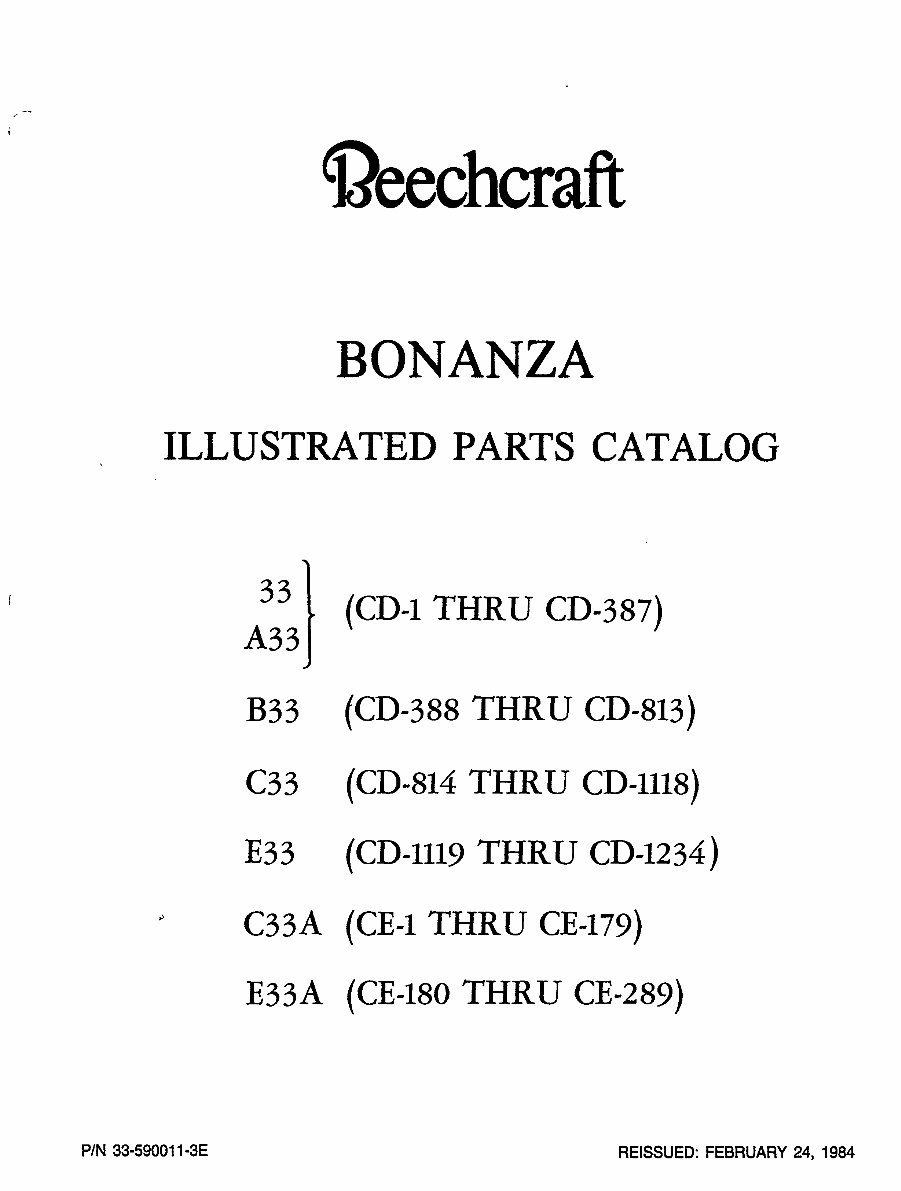 Beechcraft Bonanza / Debonair 33 Series Illustrated Parts Catalog