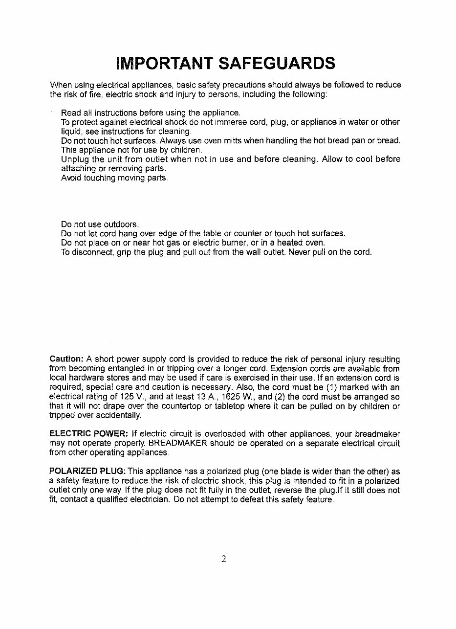 Toastmaster BreadBox Breadmaker Parts Model 1195 Instruction Manual Recipes preview img 2