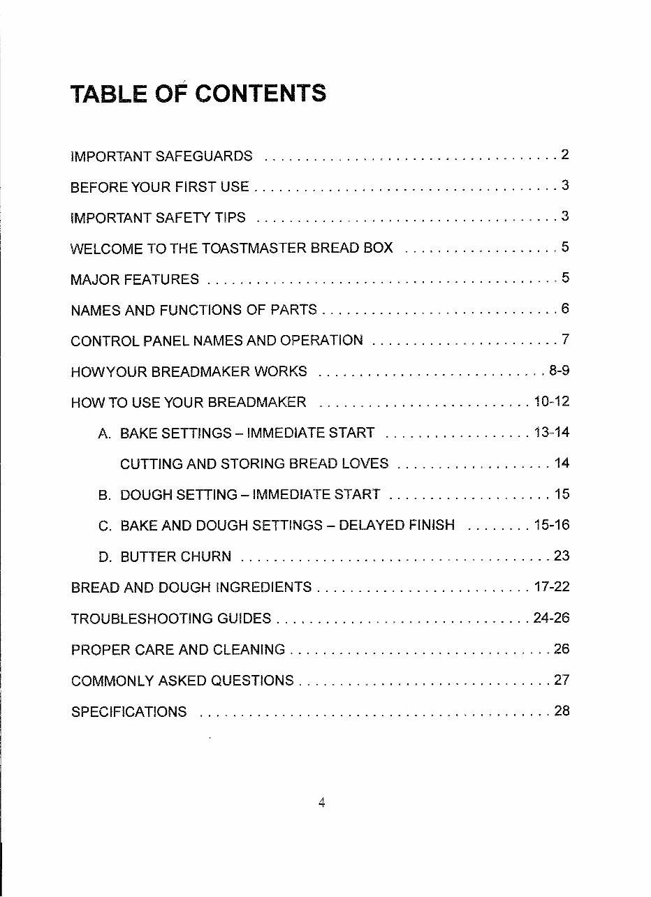 Toastmaster BreadBox Breadmaker Parts Model 1195 Instruction Manual Recipes preview img 4