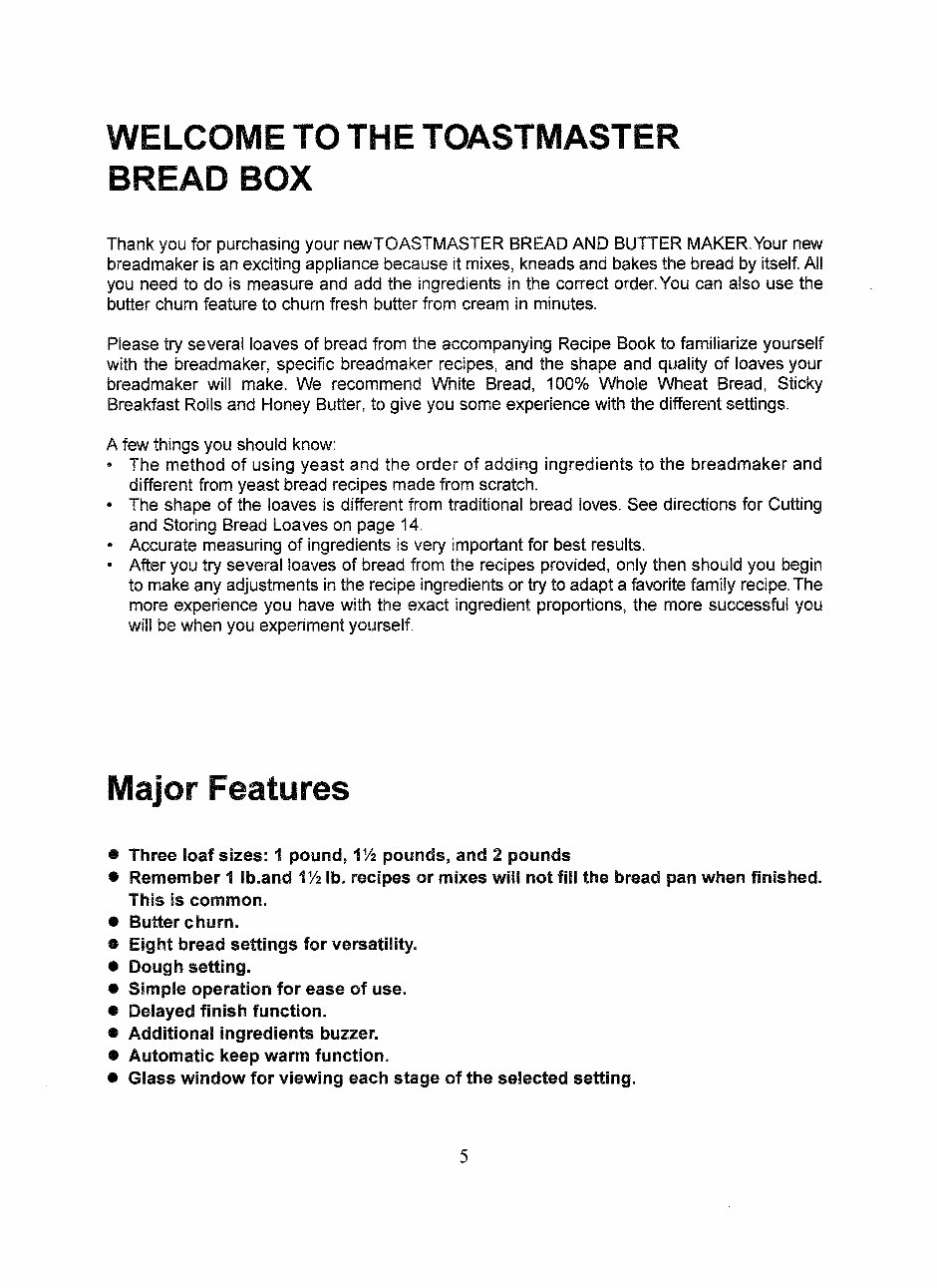 Toastmaster BreadBox Breadmaker Parts Model 1195 Instruction Manual Recipes preview img 5