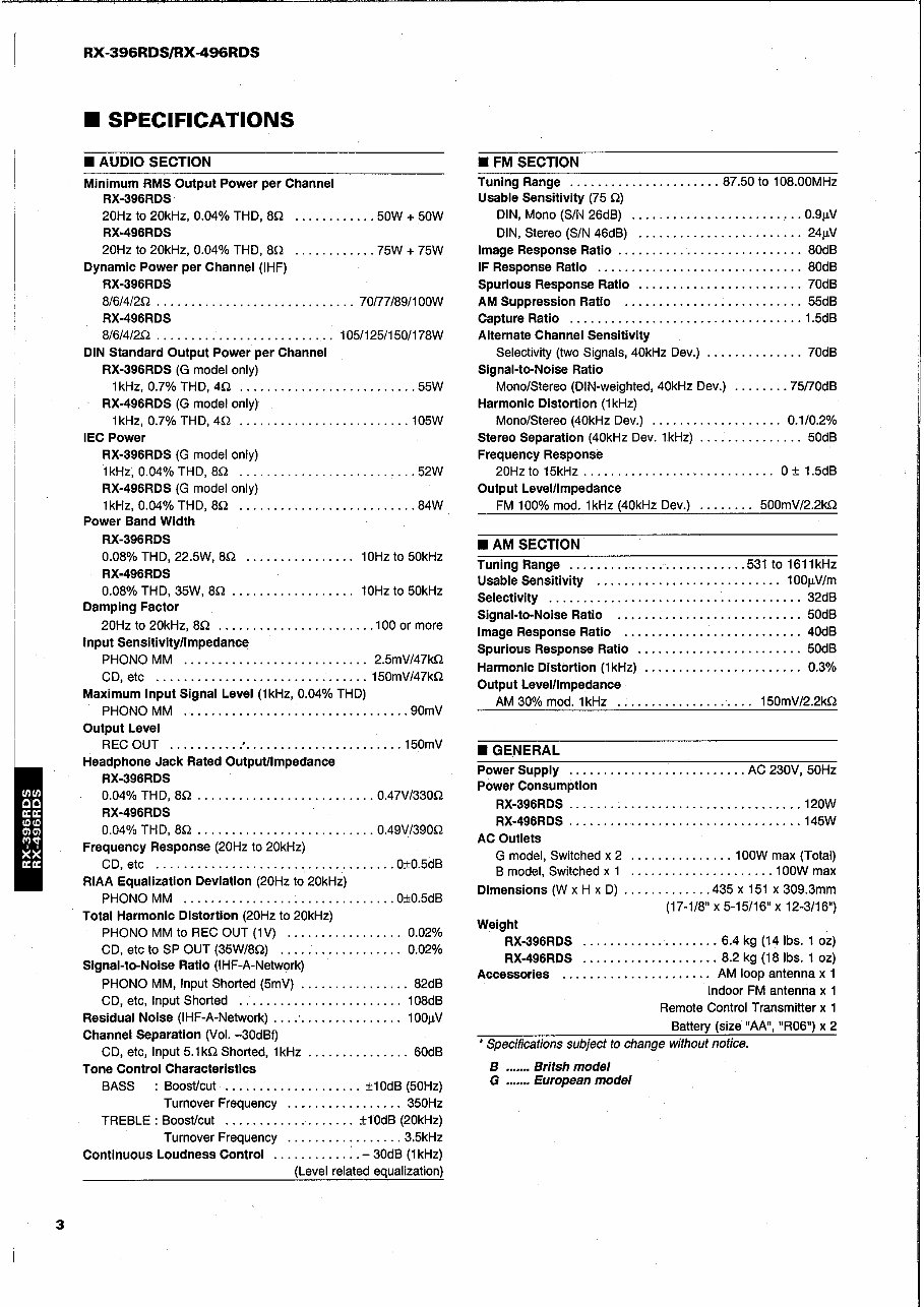 Yamaha RX-396RDS / RX-496RDS Stereo Receiver Service & Repair Manual preview img 4