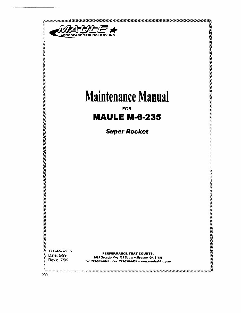 Maule M6 235 Maintenance manual Super Rocket preview img 1