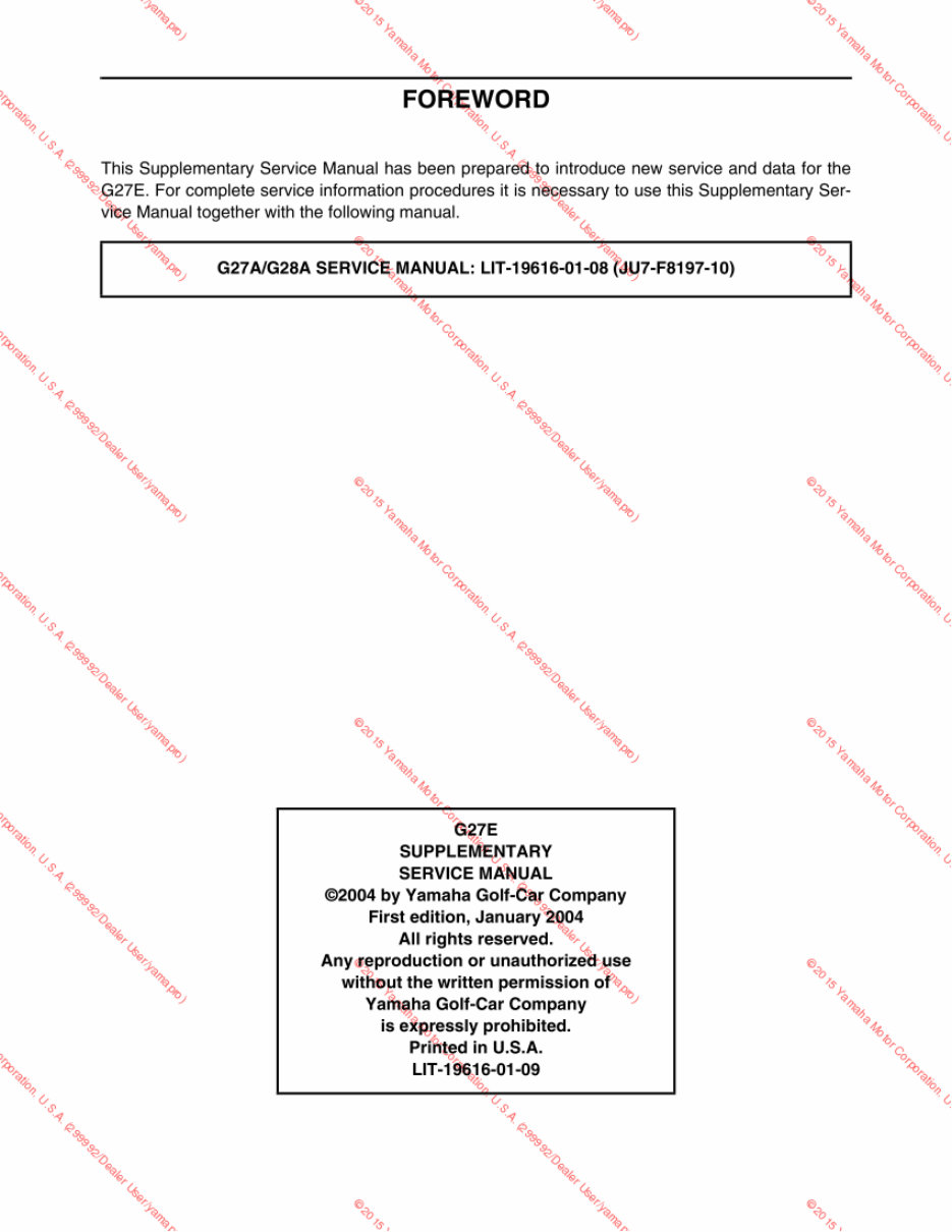 Yamaha Golf Cart Service manual G27E supplement preview img 3