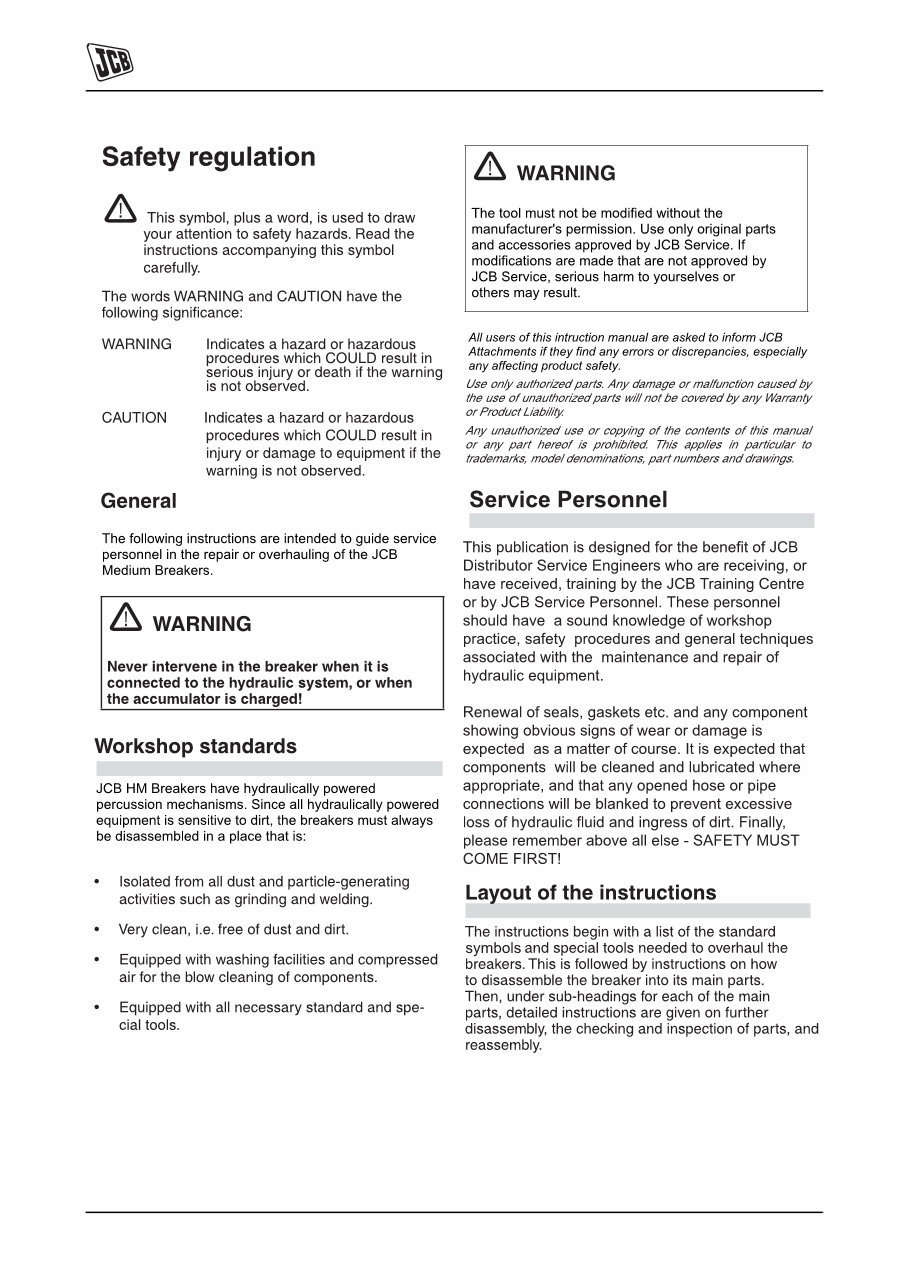 JCB HM Range Medium and Large Hydraulic Breakers Service Repair Manual preview img 7