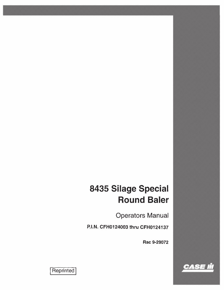 CASE IH 8435 SILAGE Special ROUND BALER Operators Manual | eManualOnline