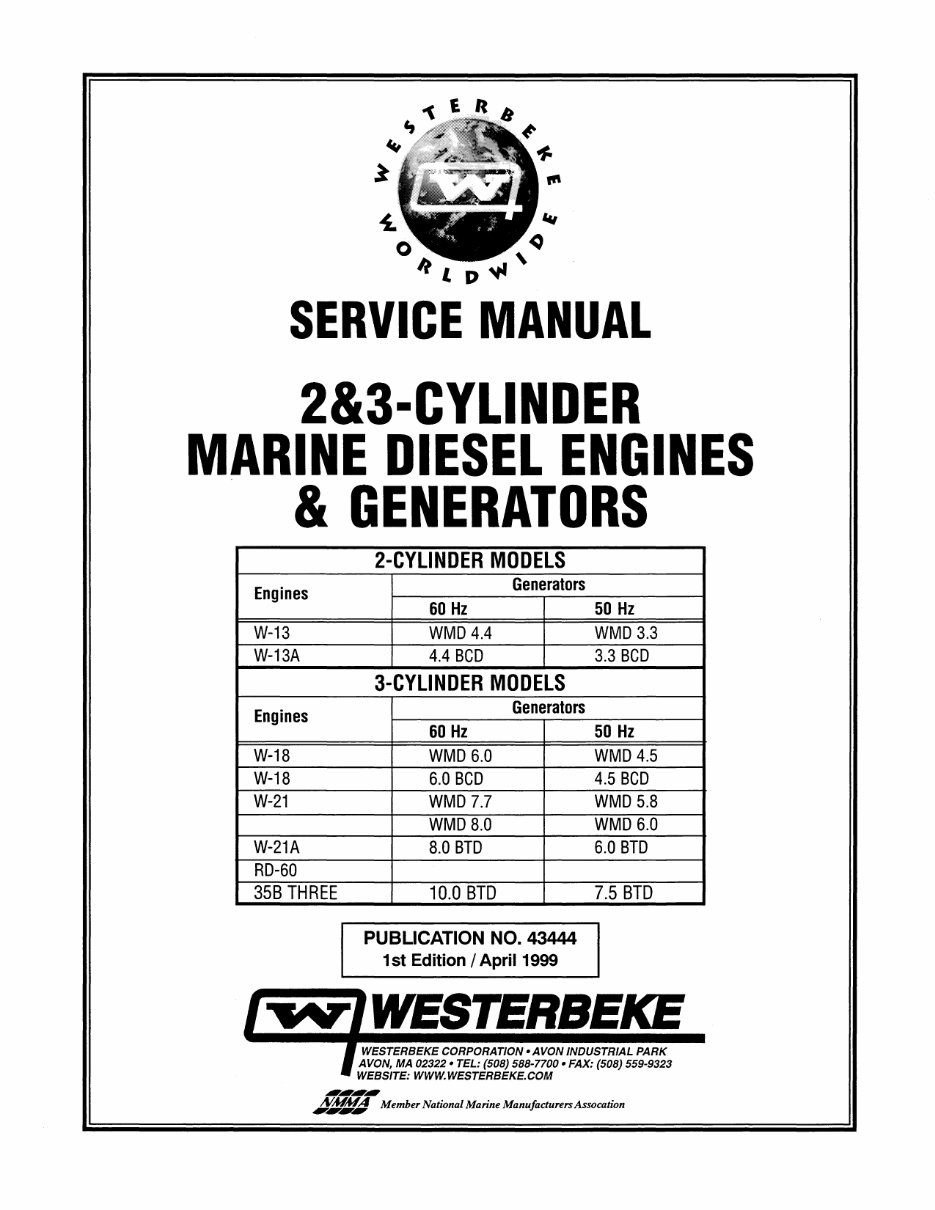 WESTERBEKE W-13 & W-18 Marine Diesel Engine Service Manual preview img 1