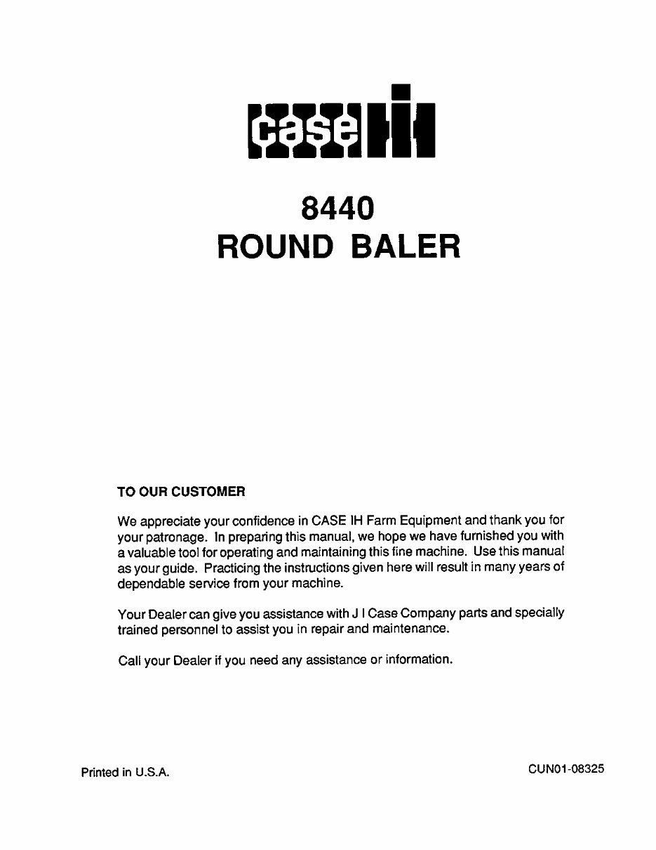CASE IH 8440 ROUND BALER Operators Manual | eManualOnline