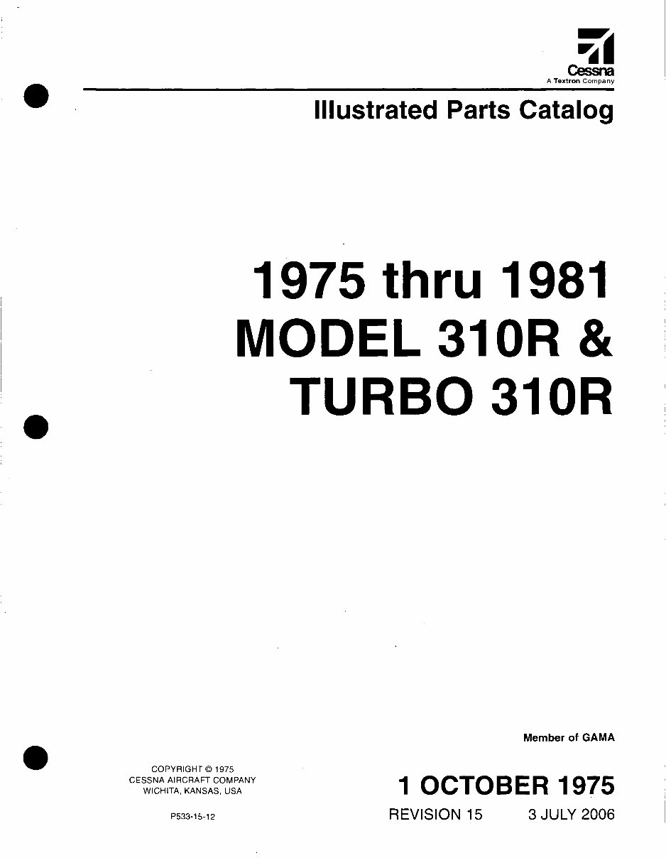 Cessna 310R IPC parts manual P533-15-12 310 R preview img 1