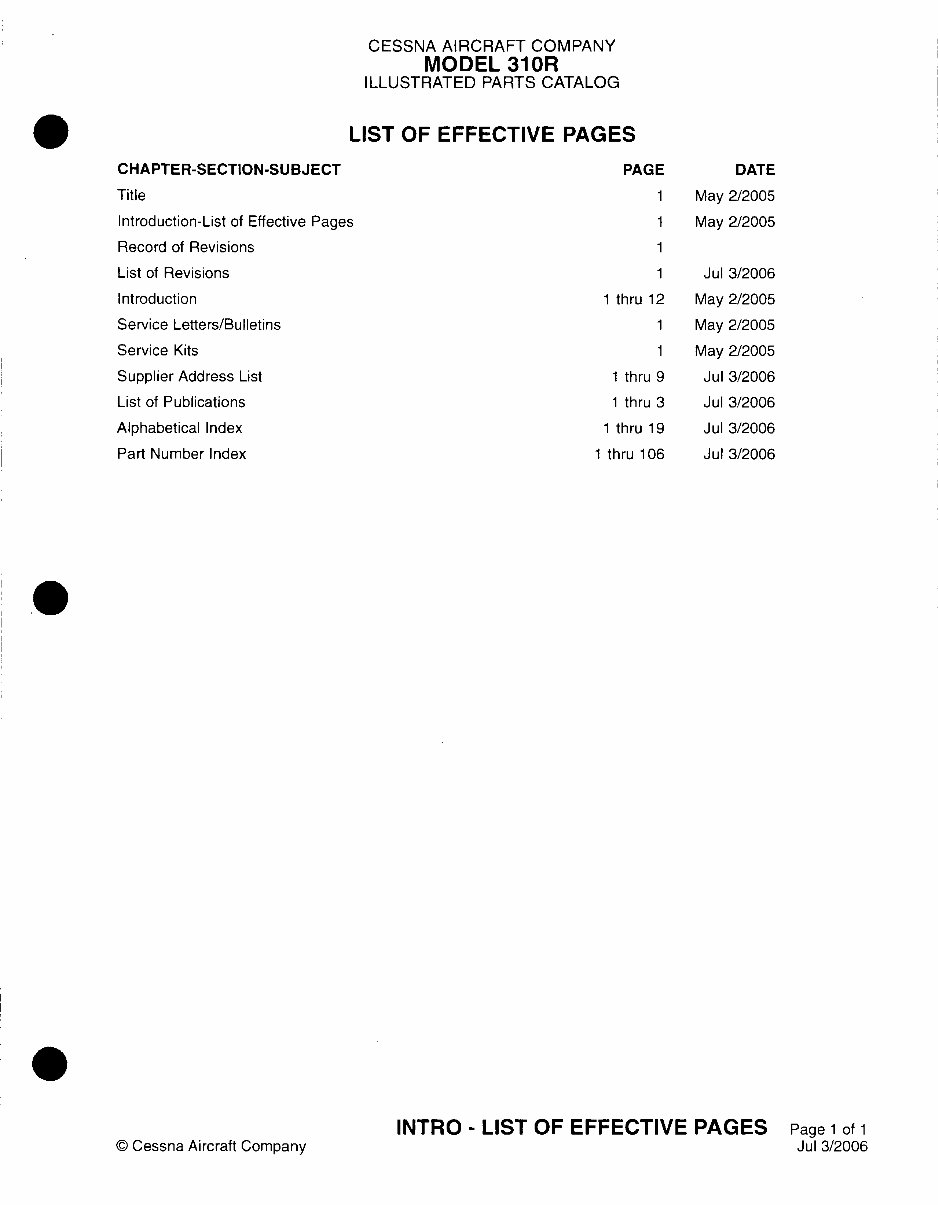 Cessna 310R IPC parts manual P533-15-12 310 R preview img 2