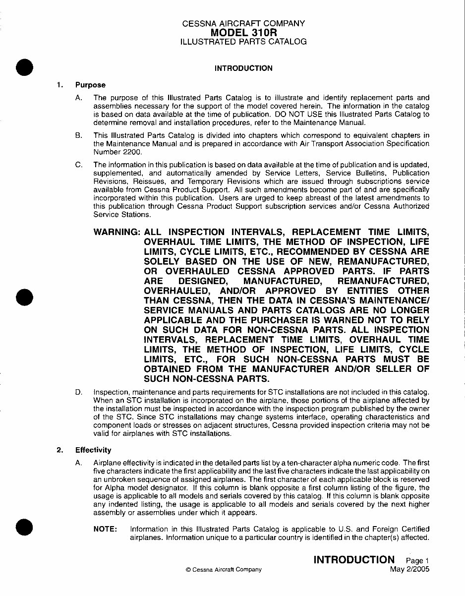 Cessna 310R IPC parts manual P533-15-12 310 R preview img 5