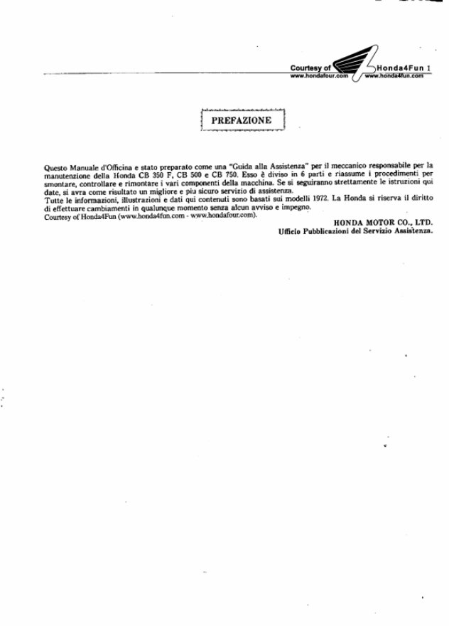 1972 Honda CB350F, CB500F & CB750F Service & Repair Manual (in Italian) preview img 2