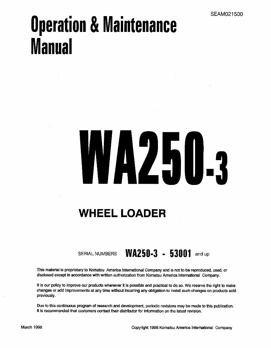 KOMATSU WA250-3 Wheel Loader Operation & Maintenance Manual (S/N: 53001 and up) preview img 1