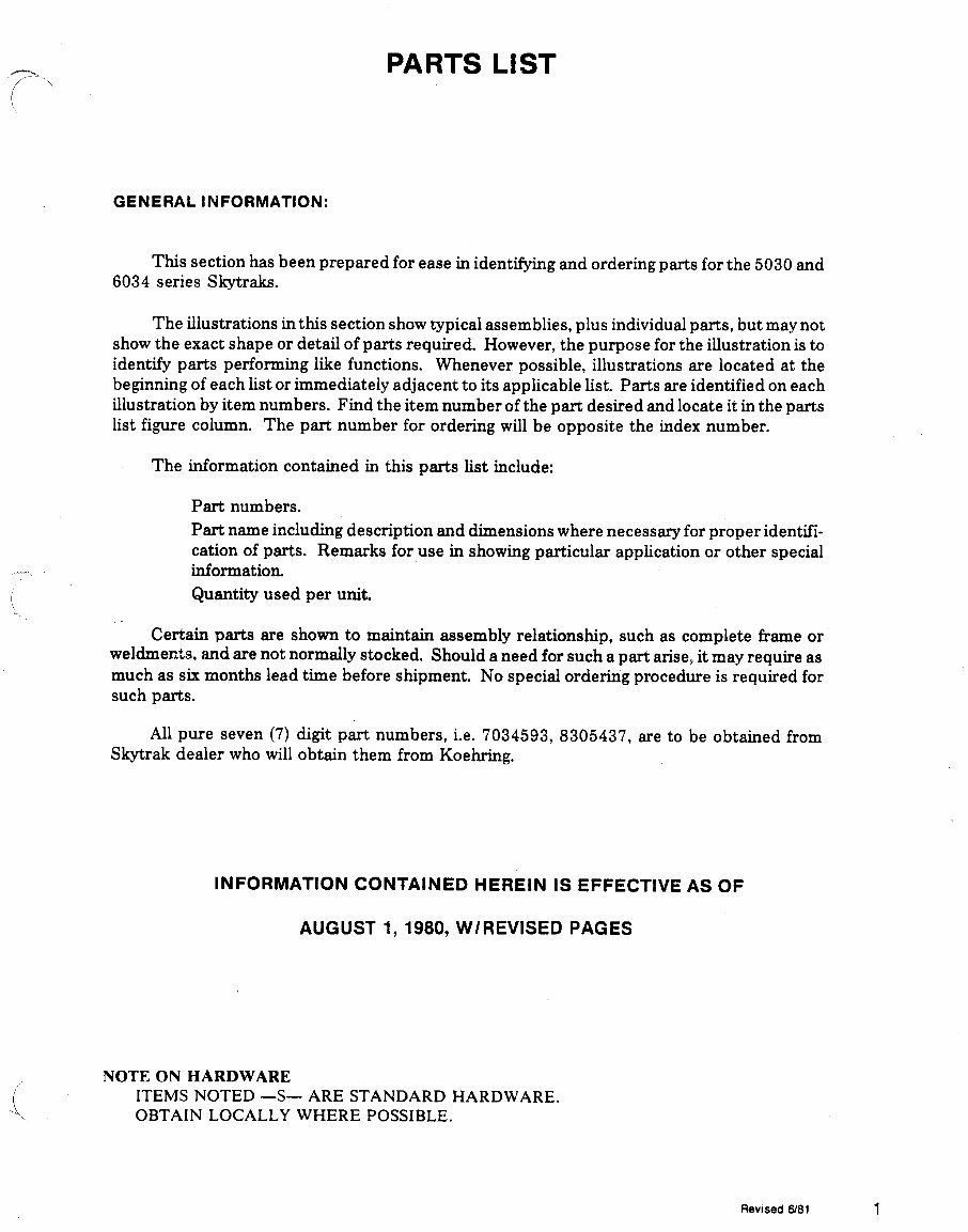 JLG SkyTrak Telehandlers 5030 6034 ANSI Illustrated Master Parts List Manual ! (P/N - 8990041-001) preview img 5