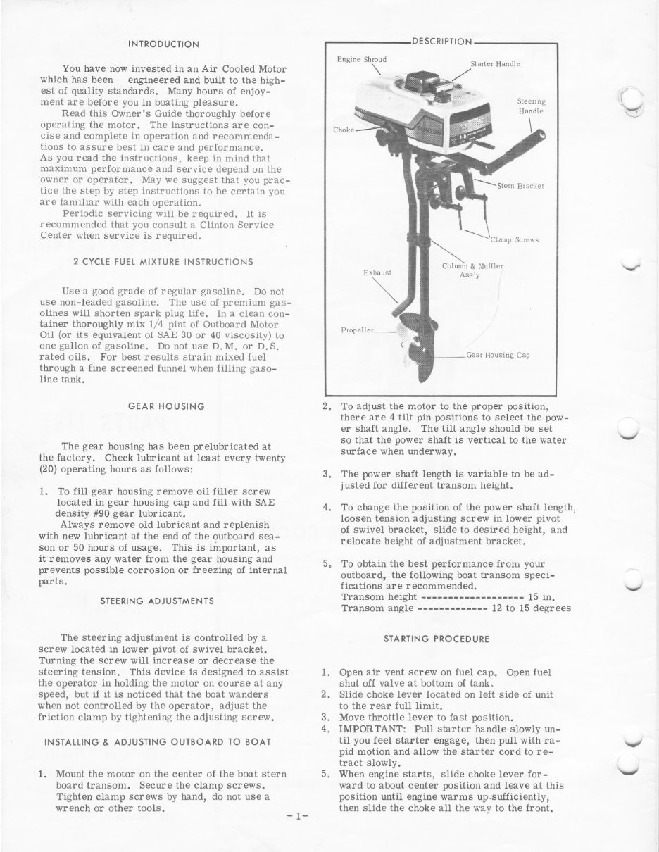 Clinton K-150 (1.5HP) Outboard Owners Manual (+ Parts Catalog) preview img 2