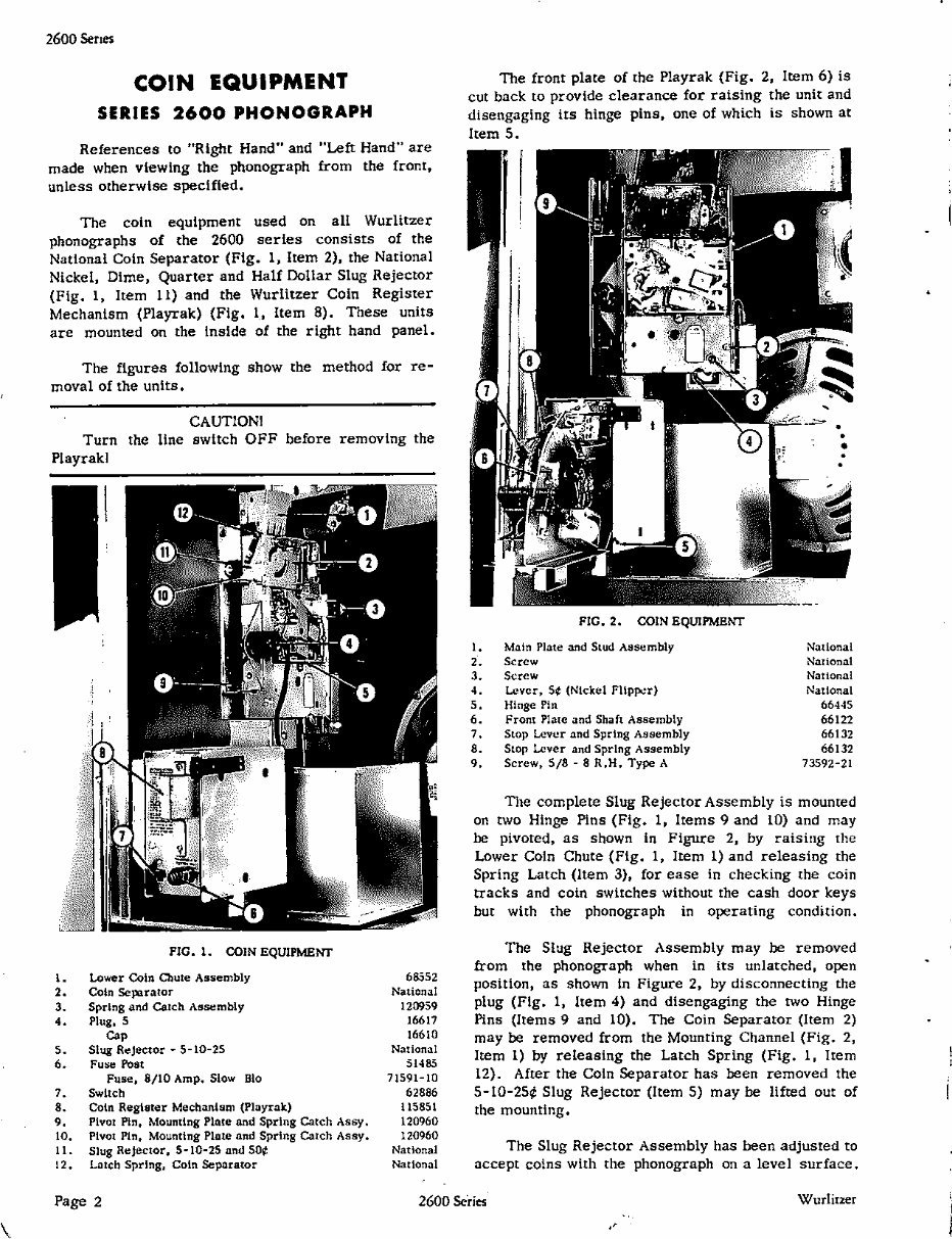 WURLITZER 2600 Service Manual preview img 2