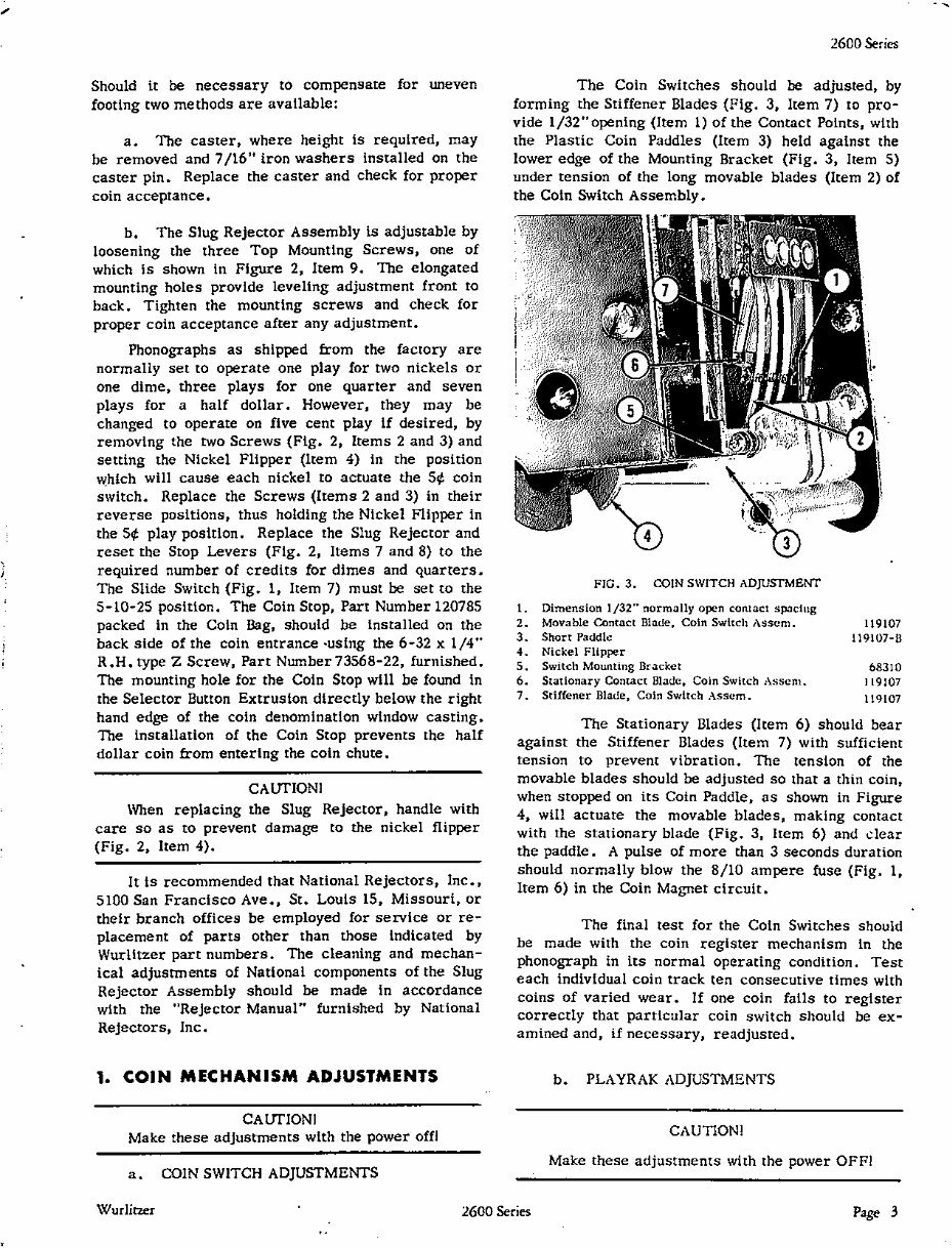 WURLITZER 2600 Service Manual preview img 3