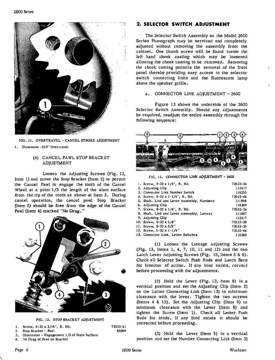 WURLITZER 2600 Service Manual preview img 6