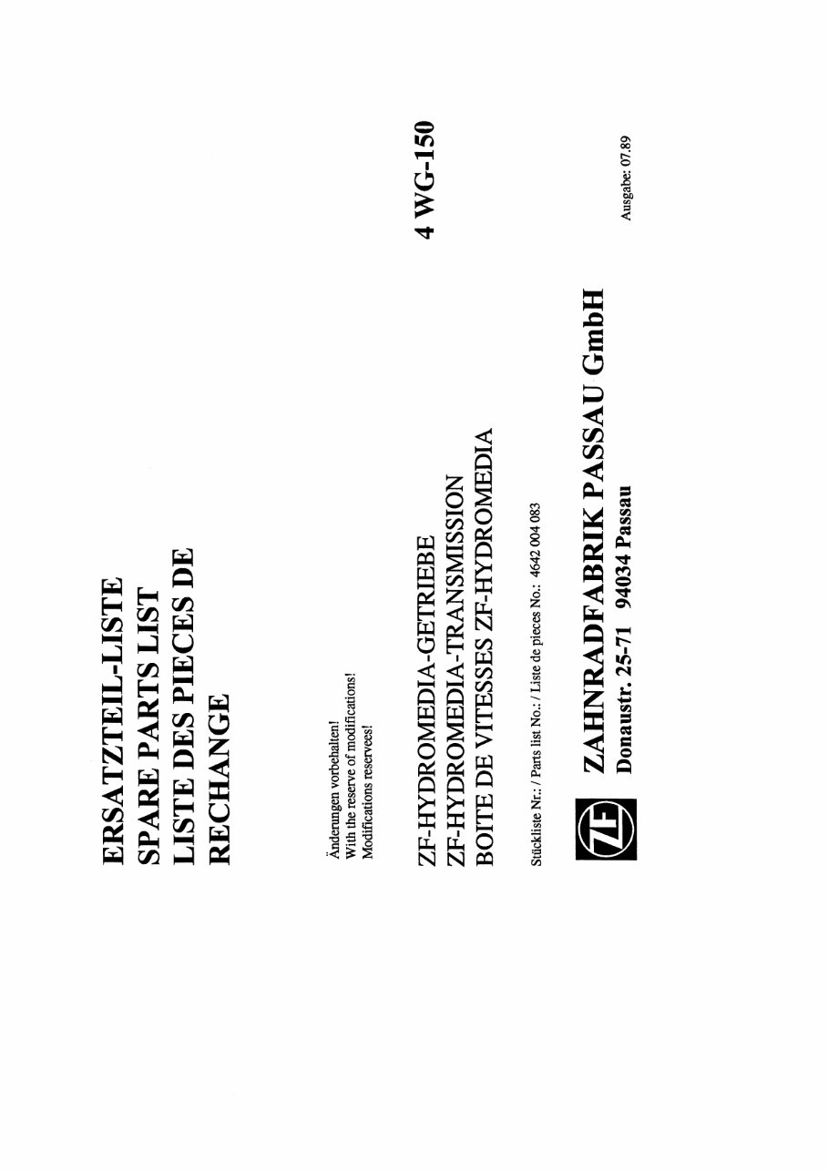 ZF Hydromedia Transmission 4 WG-150 Parts Catalog preview img 1