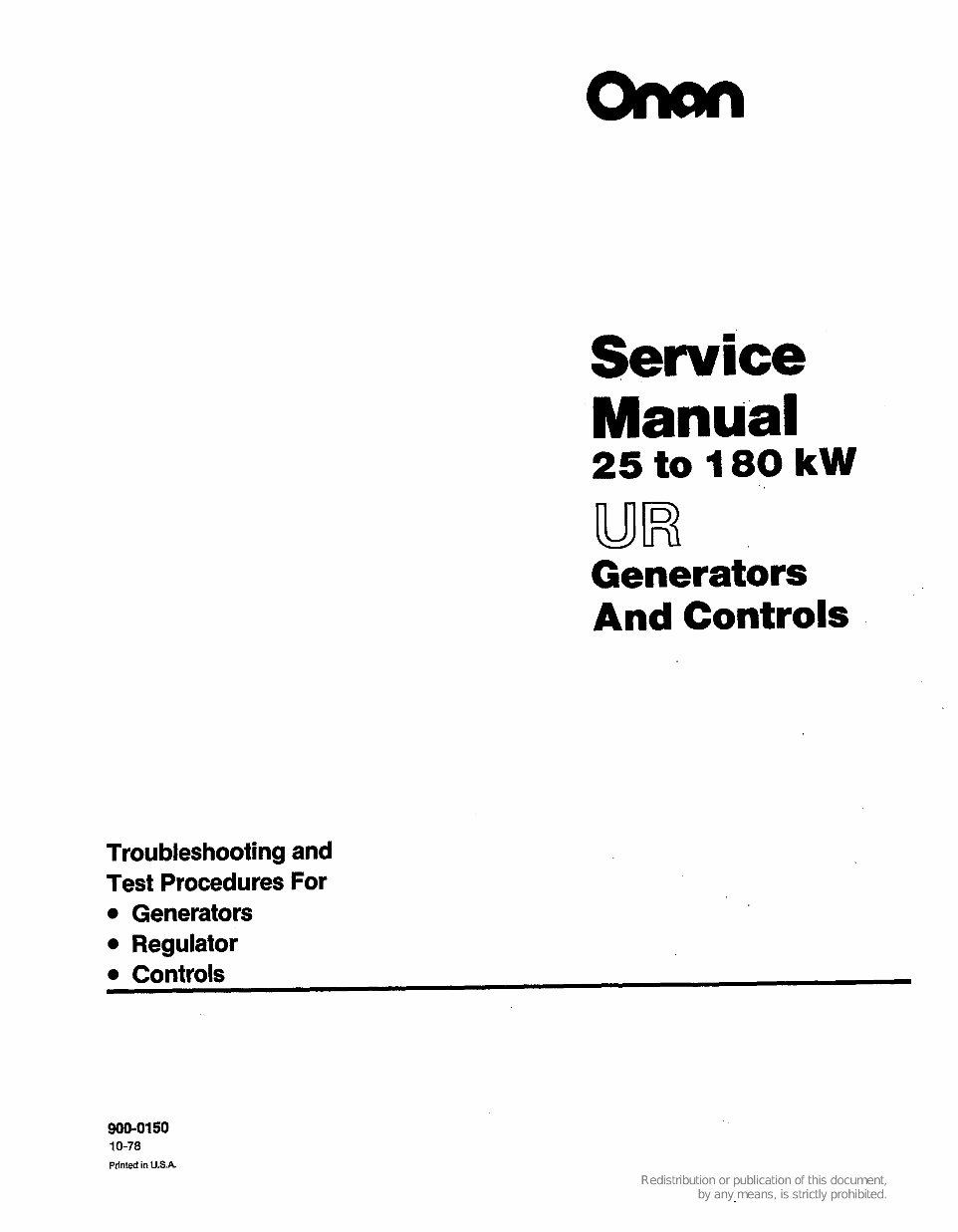 Onan 25 to 180 kW UR Generators and Controls OEM Service & Repair Manual preview img 2