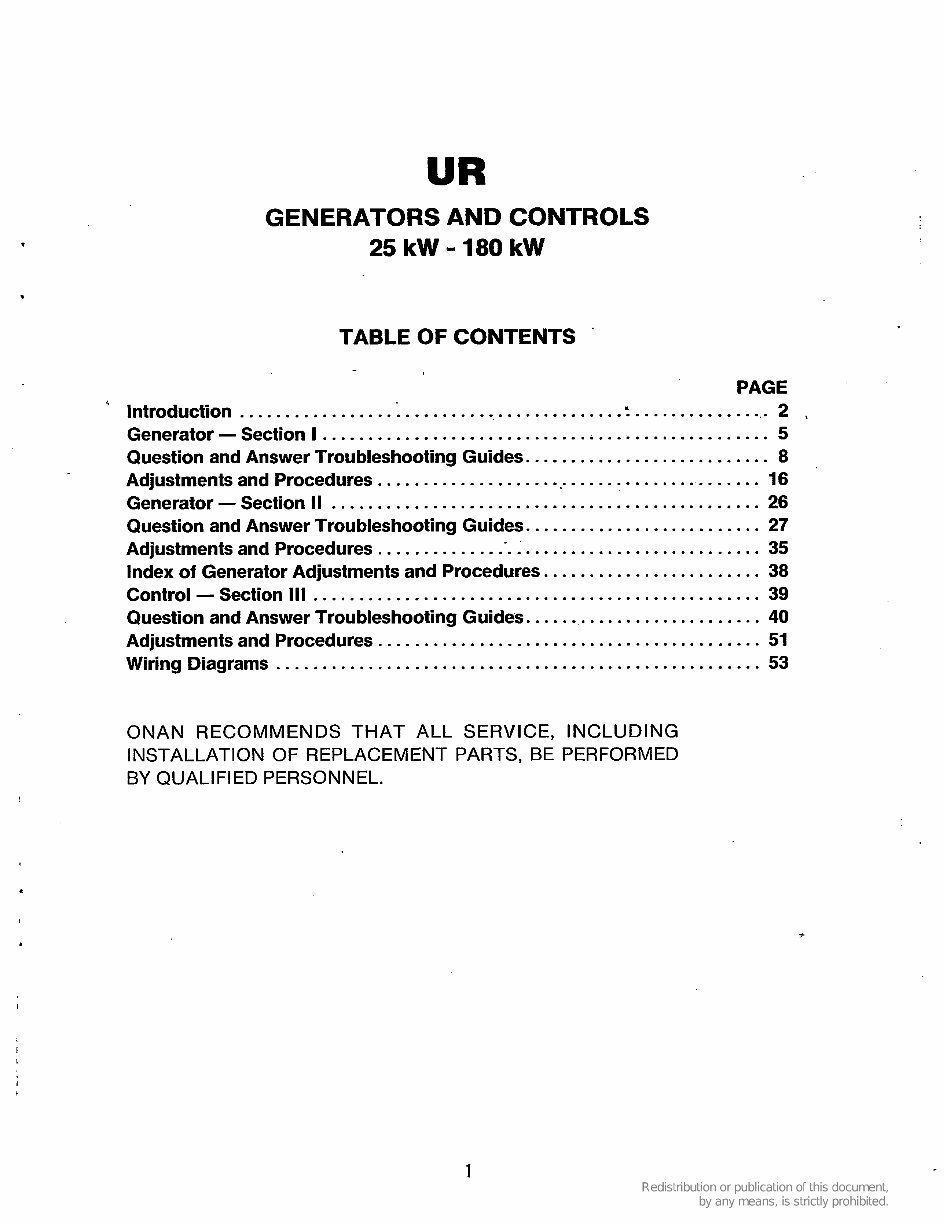 Onan 25 to 180 kW UR Generators and Controls OEM Service & Repair Manual preview img 4
