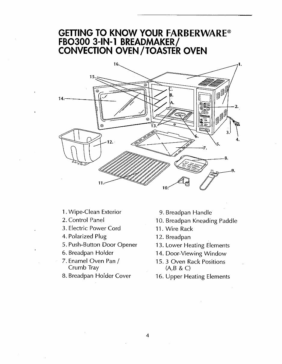 Farberware Millennium 3 In 1 Toaster Oven Broiler Breadmaker Parts Model FBO300 Instruction Manual Recipes FBO 300 preview img 8