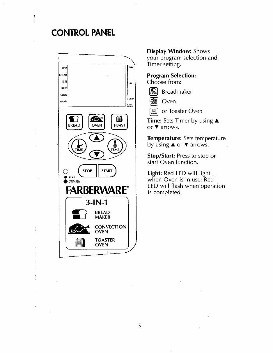 Farberware Millennium 3 In 1 Toaster Oven Broiler Breadmaker Parts Model FBO300 Instruction Manual Recipes FBO 300 preview img 9
