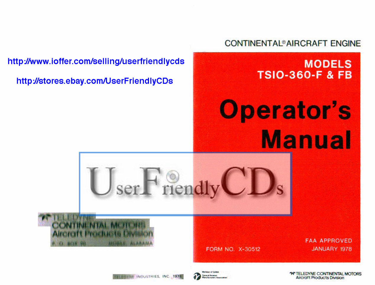 Continental TSIO-360 F & FB Aircraft Engine Operator's Owners Users Manual* preview img 1